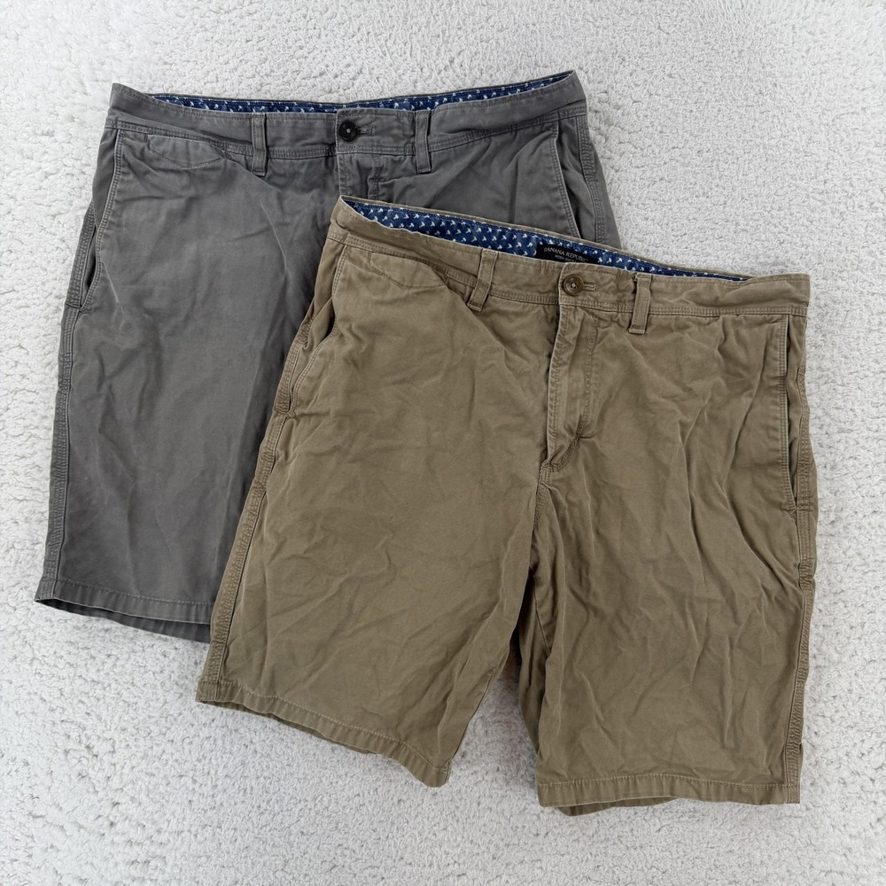 Banana Republic Shorts Mens 33 2 Pair Gray Brown Aiden Chino 9 Inseam Casual